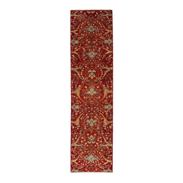 3 X 10 Modern Designed Sultanabad Wool Runner Handmade in Red For Sale