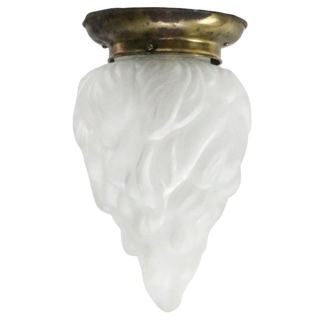 1920s Art Deco Brass Frosted Glass Flush Mount Ceiling Lamp For Sale - Image 5 of 5