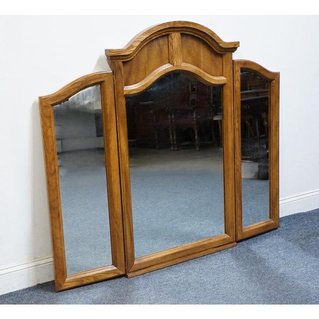 BASSETT FURNITURE Solid Oak Traditional American Colonial Revival 49x56" Tri-View Dresser Mirror 2085-246 49.25" High...