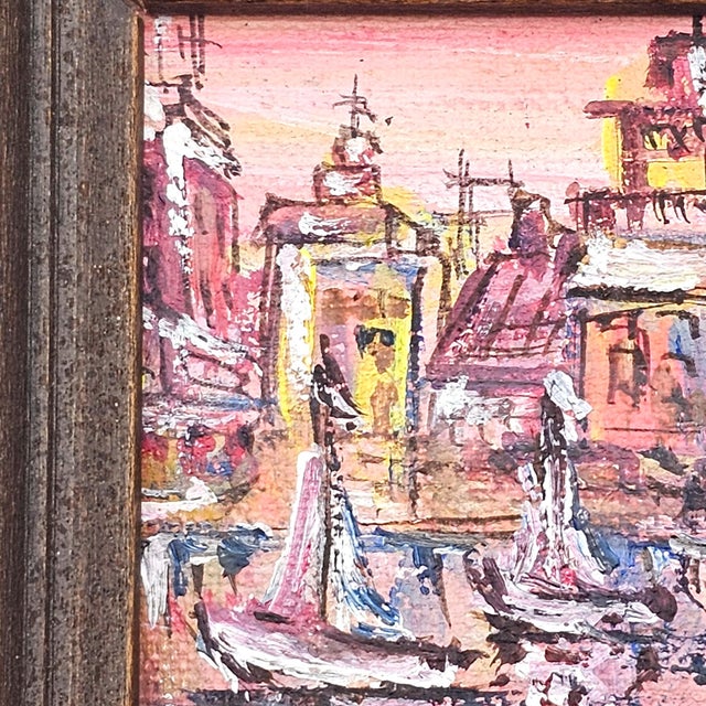 Mid 20th Century Mid-Century Harbor Sunset Miniature Oil Painting by Margery Hudson For Sale - Image 5 of 9