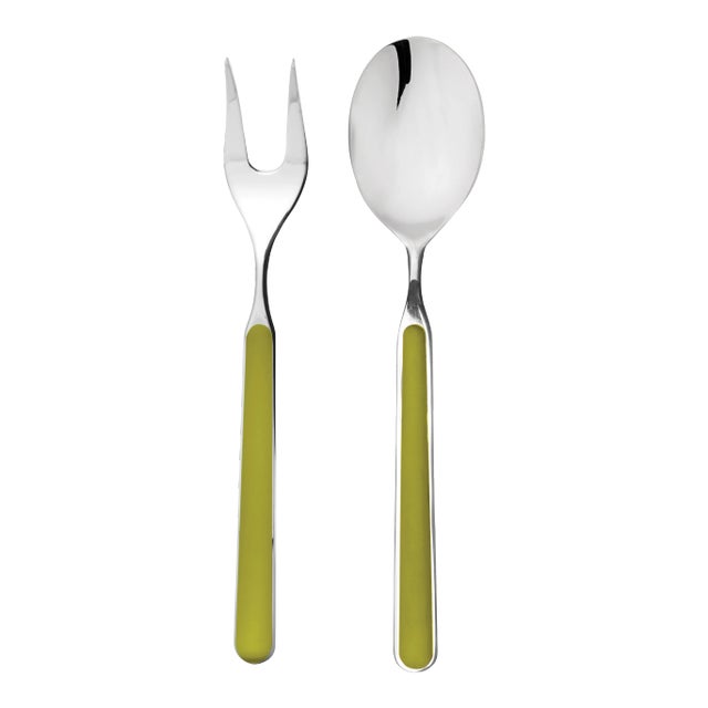 Mepra Fantasia 2-Piece Serving Set (fork & Spoon), Olive Green For Sale