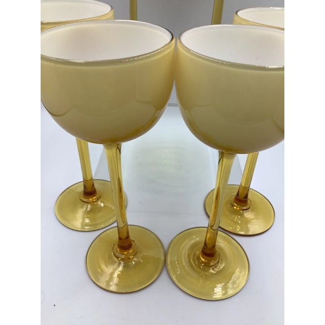 1960s Vintage Carlo Moretti Italy Amber White Cased Tall Stem Cordial Glasses - Set of 6 For Sale - Image 5 of 7