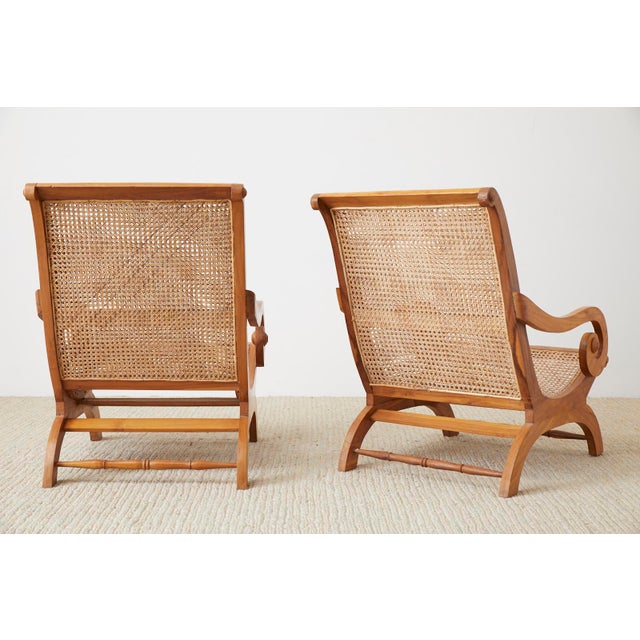 Pair of British Colonial Teak and Cane Plantation Chairs Chairish