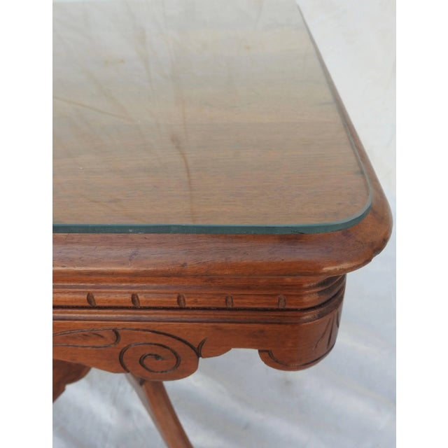 Wood 19th Century Victorian Eastlake Burled Walnut Table With Glass Top For Sale - Image 7 of 13