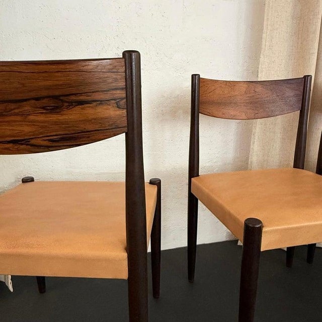 Brown Set of Four Scandinavian Modern Rosewood Dining Chairs by Poul Volther For Sale - Image 8 of 9