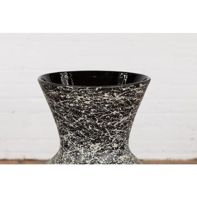 Late 20th Century Prem Collection Artisan Made Black & White Vase with Dripping Décor For Sale - Image 5 of 12