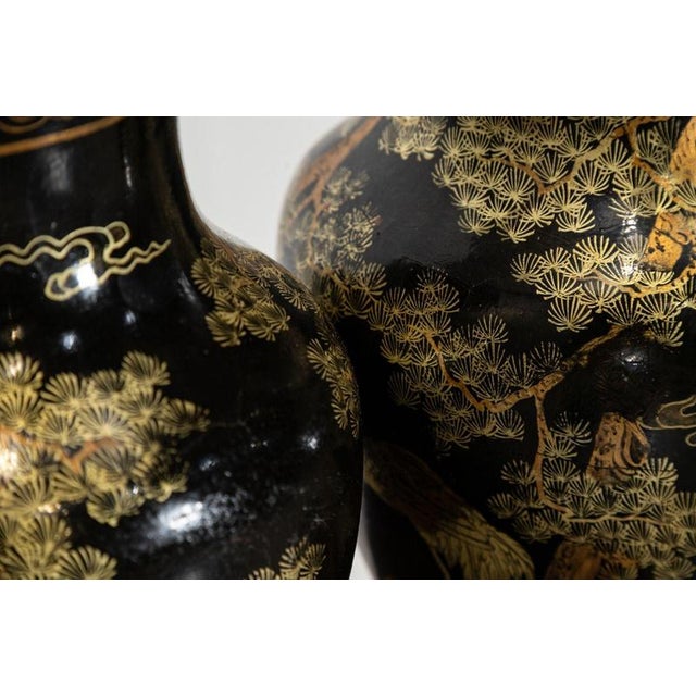 Large English Chinoiserie Papier-Mâché Table Lamps, 1950, Set of 2 For Sale - Image 11 of 16