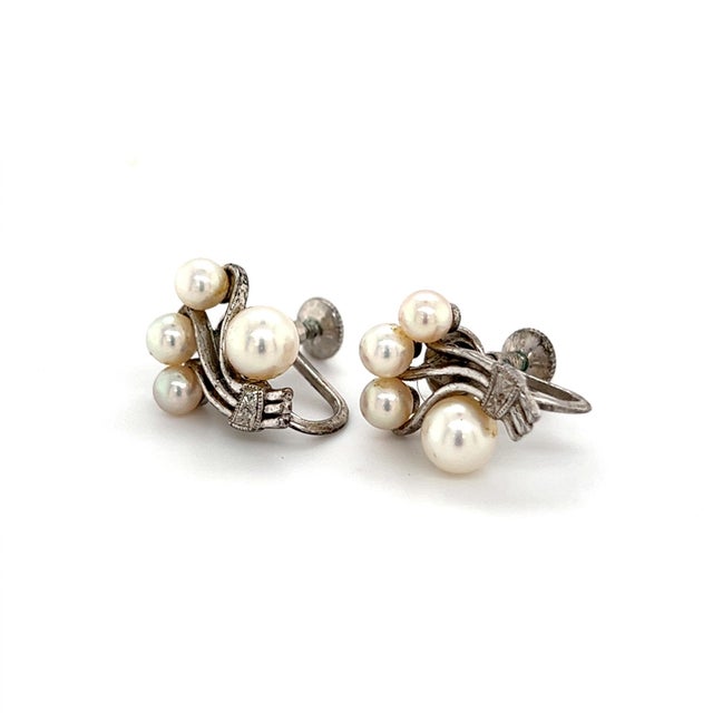 Metal Mikimoto Estate Akoya Pearl Earrings Sterling Silver 5.75 mm 4.5 Grams For Sale - Image 7 of 9