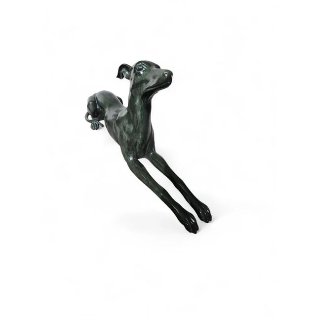 1950s Italian Greyhound Statues in Green Patinated Bronze, 1950s, Set of 2 For Sale - Image 5 of 12