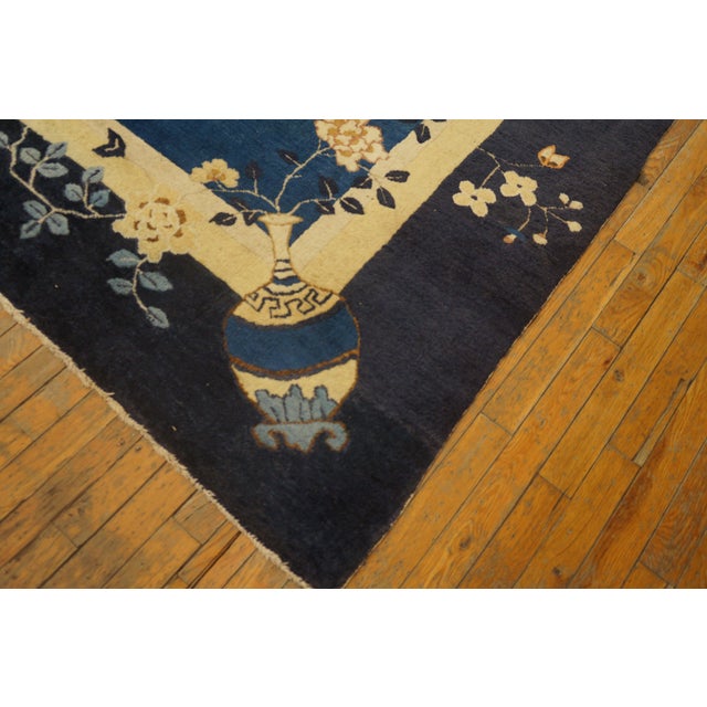 A Royal Blue Background Color With Lovely Floral Border Antique Chinese Peking Rug For Sale - Image 9 of 9