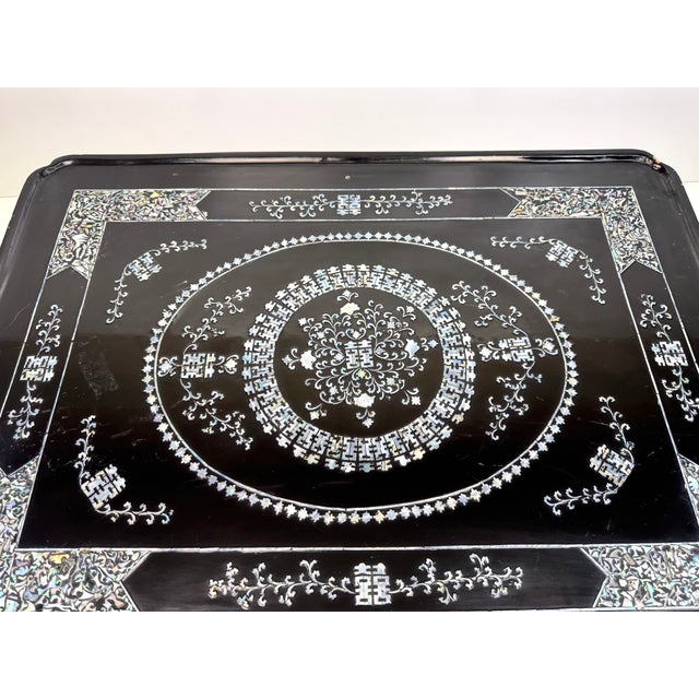 Black Vintage Chinese Black Lacquer Mother-of-Pearl Inlaid Low Kang Table For Sale - Image 8 of 14