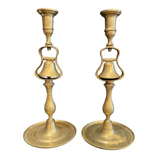 Pair of Antique Tavern Bell Brass Candlesticks For Sale