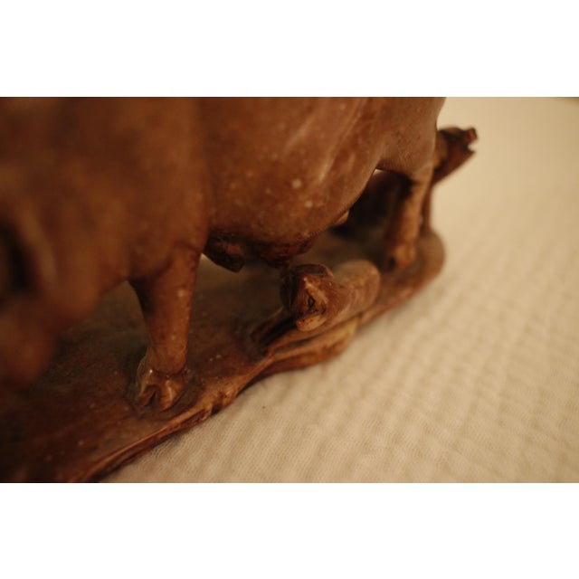 Early 20th Century Late Qing Carved Shoushan Soapstone Sculpture of a Sow With Piglets, Signed For Sale - Image 14 of 17