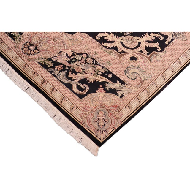 Shabby Chic Art Nouveau Savonnerie Pak-Persian Black/Rust Wool Rug - 8'1'' X 10'4'' For Sale - Image 3 of 9