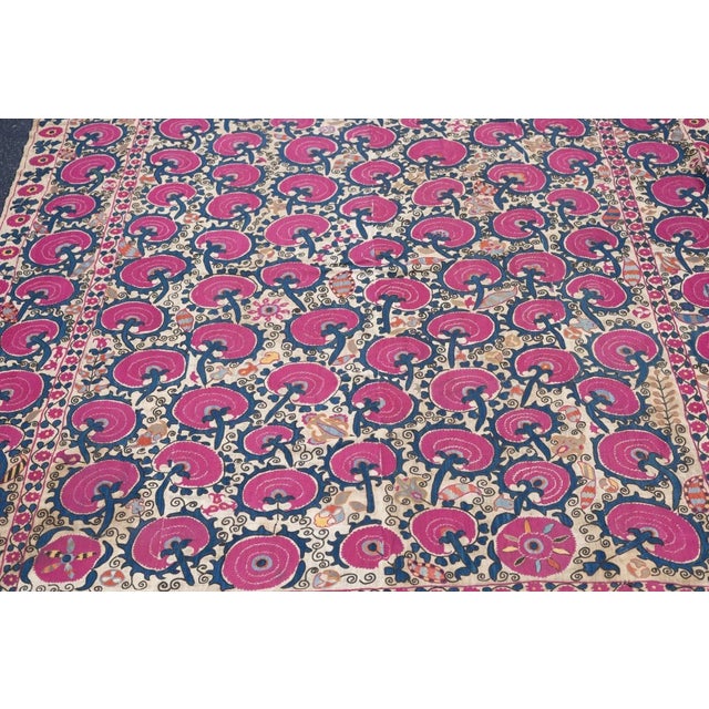 Antique Uzbekistan Suzani Rug 6'2'' x 7'11'' For Sale - Image 10 of 12