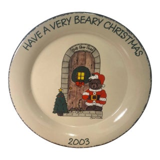 Home & Garden Party Stoneware Christmas Bear 10” Dinner Plate Handmade Usa 2003 For Sale