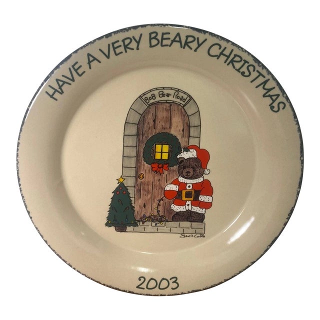 Home & Garden Party Stoneware Christmas Bear 10” Dinner Plate Handmade Usa 2003 For Sale