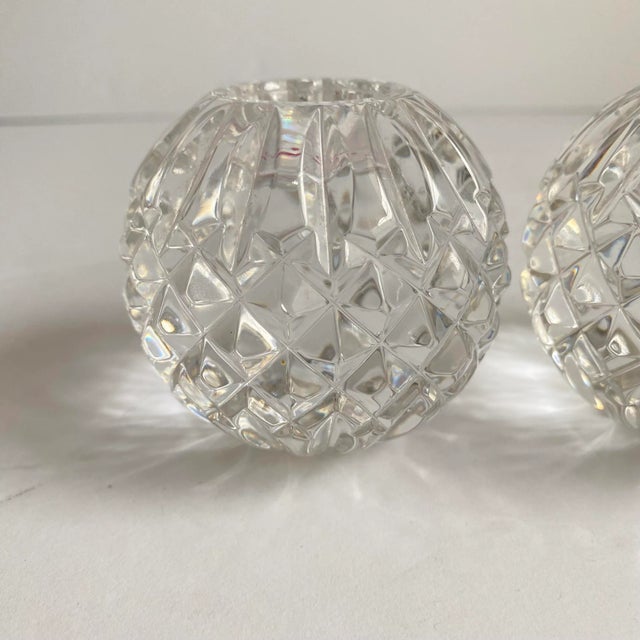Waterford Waterford Crystal Taper Candlestick Holders Crosshatch Snowball Signed a Pair For Sale - Image 4 of 9