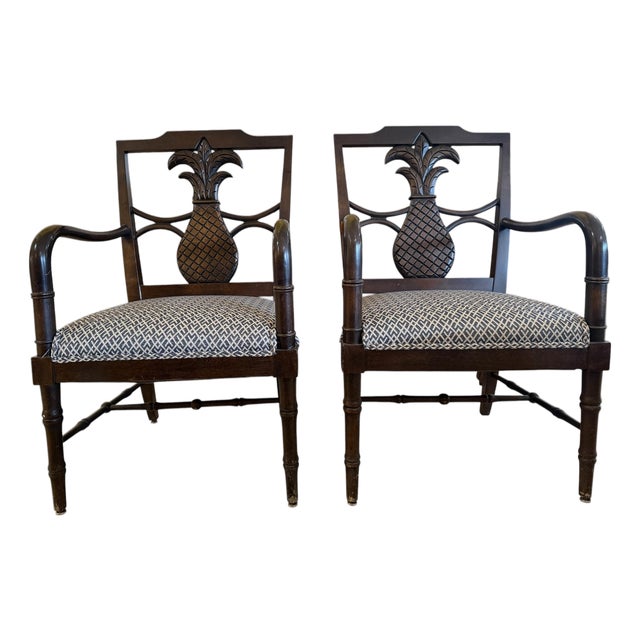 Late 20th Century Mark David Federal Style Carved Mahogany Pineapple Armchairs - A Pair For Sale