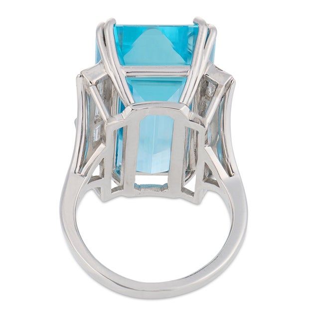 Mid Century 23.70 Carat Santa Maria Aquamarine Diamond Platinum Cocktail Ring, Size 7.25 For Sale In Los Angeles - Image 6 of 6