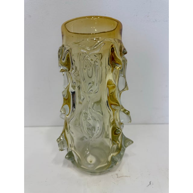 Glass Vintage Art Amber Glass Vase For Sale - Image 7 of 9