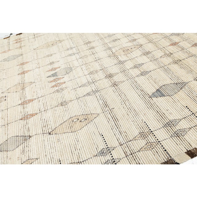 Contemporary Handmade Moroccan Style Wool Area Rug With Geometric Diamond Motifs For Sale - Image 4 of 11