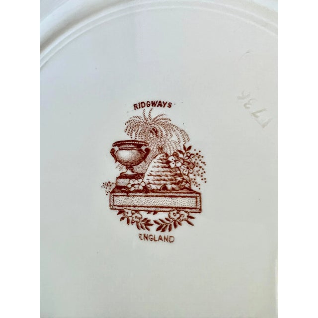 Antique Thanksgiving Turkey Ridgway Red Transferware Staffordshire 10” Dinner Plates - Set of 5 For Sale - Image 10 of 11