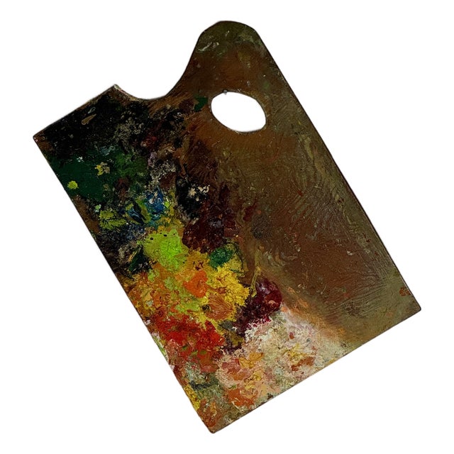 Vintage Artist's Large Rectangular Painting Palette With Remnant Oil Paint For Sale