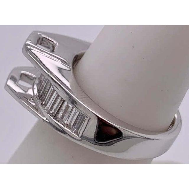 14 Karat White Gold Ring Wedding Band With Diamond Baguettes For Sale - Image 12 of 12