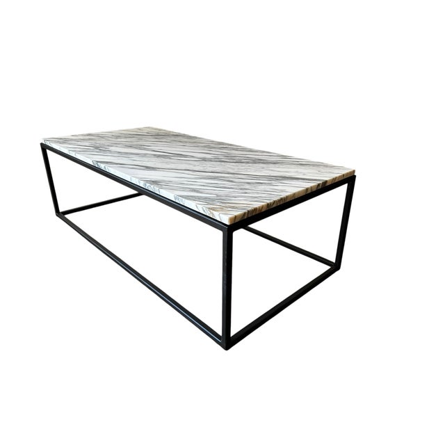 2000 - 2009 Calacatta Vagli Marble Coffee Table with Black Steel Frame, 2000 For Sale - Image 5 of 9