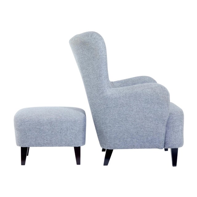 Set of Scandinavian Grace Lounge Chair with Stool For Sale - Image 6 of 9