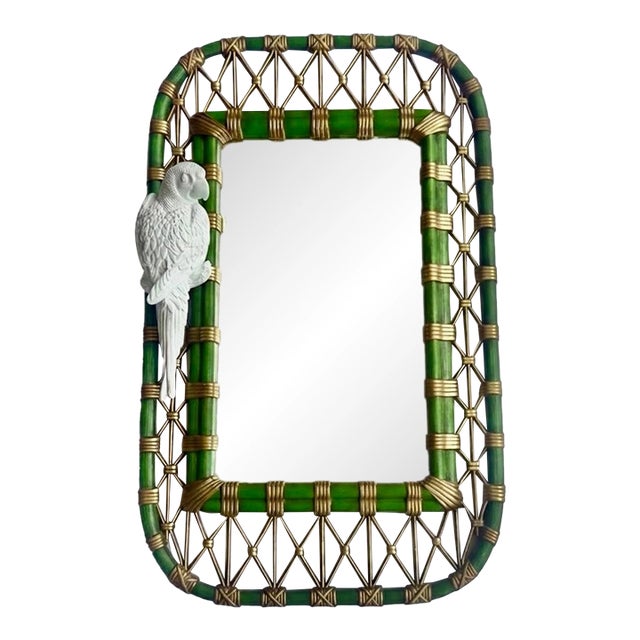 1981 Burwood Faux Bamboo Trellis Wall Mirror, Newly Painted For Sale