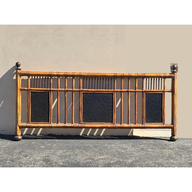Black Vintage Baker Furniture Bamboo Coastal King Bed Frame Headboard Black Lacquer For Sale - Image 8 of 17