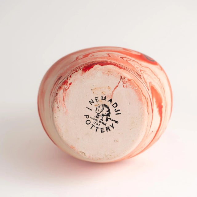 Vintage Orange Swirl Nemadji Wedding Vase Pottery For Sale - Image 12 of 12