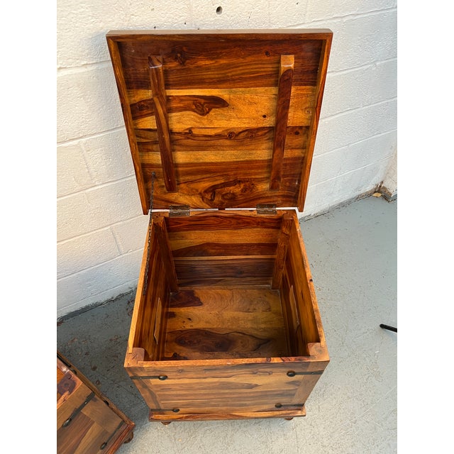 Late 20th Century Pair of Rustic Wood and Metal Storage Trunks W/ Lift-Top Lids For Sale - Image 13 of 15