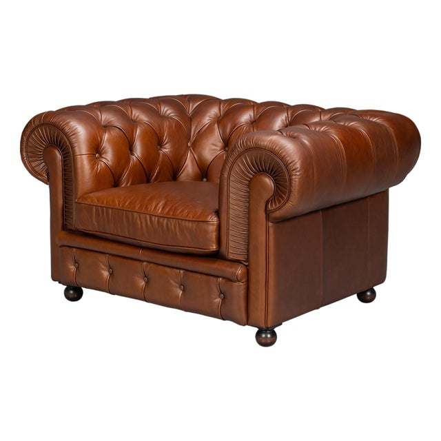 British Brown Leather Chesterfield Armchair For Sale