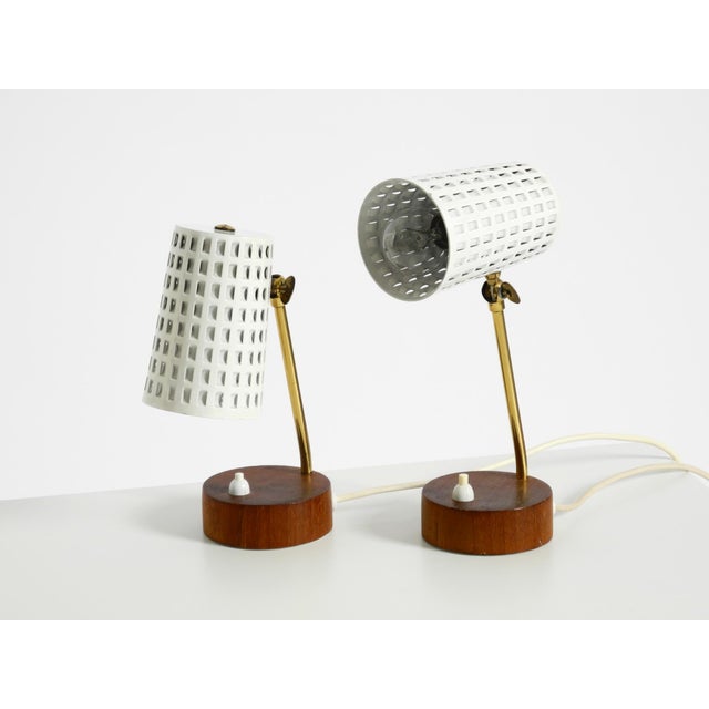 Mid-Century Modern Bedside Lamps with Perforated Metal Shades and Teak Bases, 1950s, Set of 2 For Sale - Image 6 of 18