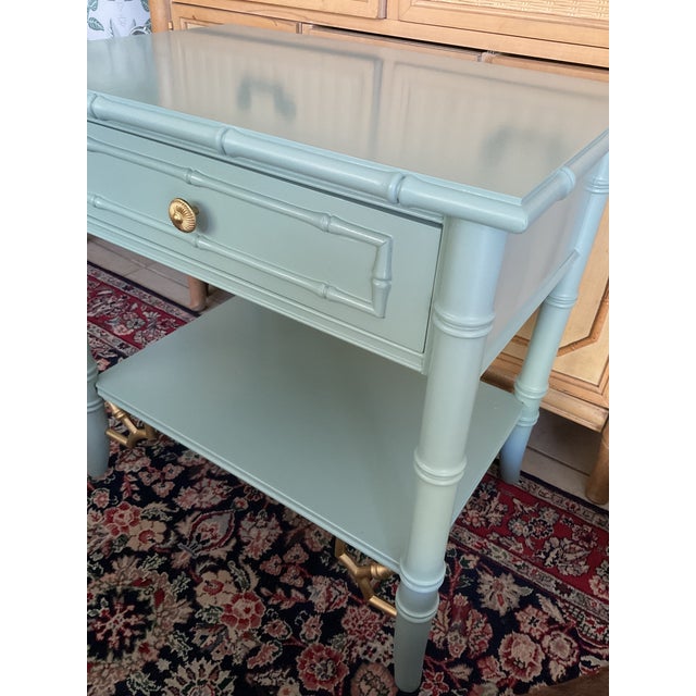 Contemporary 1970s Attributed to Thomasville Allegro Faux Bamboo Nightstands - A Pair For Sale - Image 3 of 5