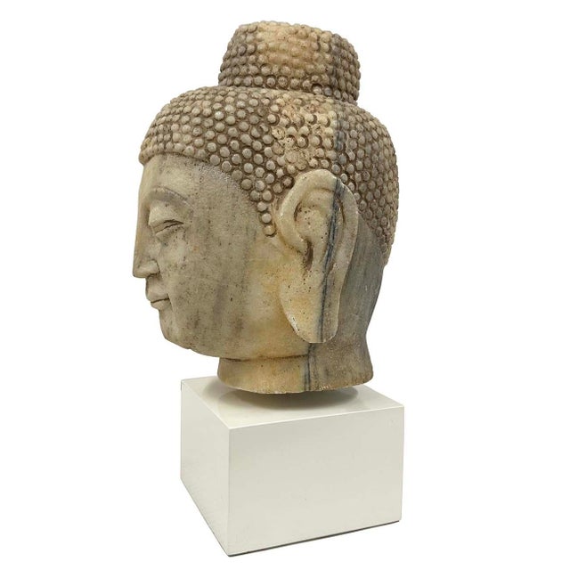 Chinese Early 20th Century Antique Chinese Carved Stone Buddha Head Sculpture For Sale - Image 3 of 11