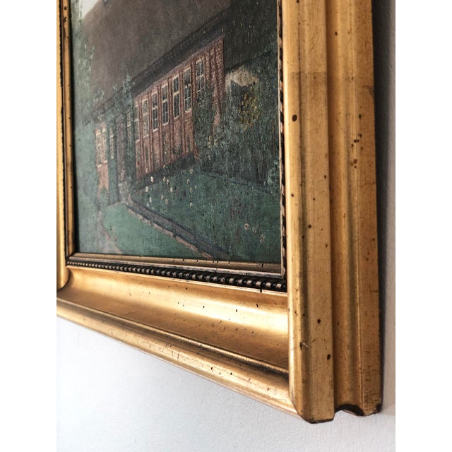 A vintage original oil painting of a cottage with garden, dating from 1940. The painting shows a charming cottage,...