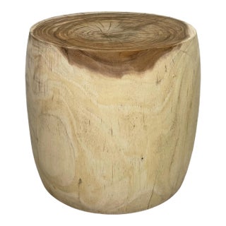 Raw Acacia Drum Side Table For Sale