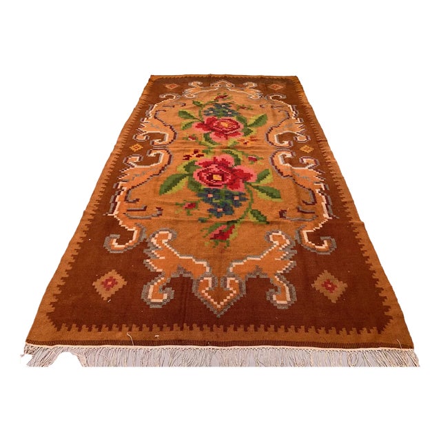 Large Vintage Moldovan Wool Square Kilim Rug For Sale