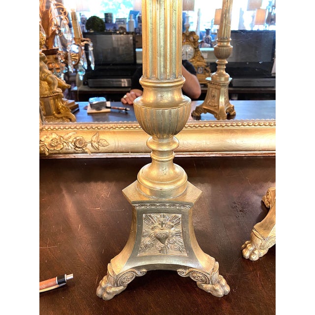 19th Century 19th. Century Brass Cathedral Candlesticks - a Pair For Sale - Image 5 of 8