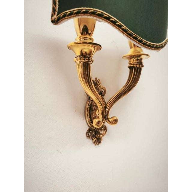 Double-Light Wall Lamp with Green Fabric Fan, 1940s For Sale - Image 16 of 18