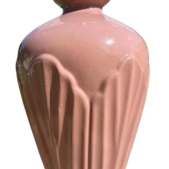 Art Deco Vintage Tall Pastel Pink Art Deco Ceramic Table Lamp For Sale - Image 3 of 4