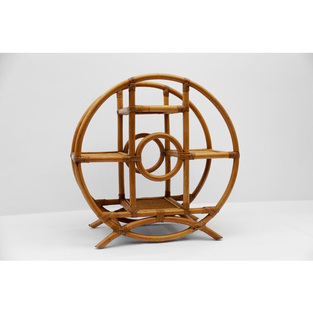 Round Rattan, Bamboo and Wicker Shelf, Italy, 1970s For Sale - Image 6 of 12