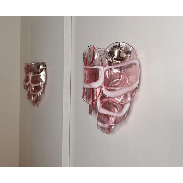 Vintage Italian Murano Wall Lights with Pink Lattimo Glasses, 1990s, Set of 2 For Sale - Image 11 of 14