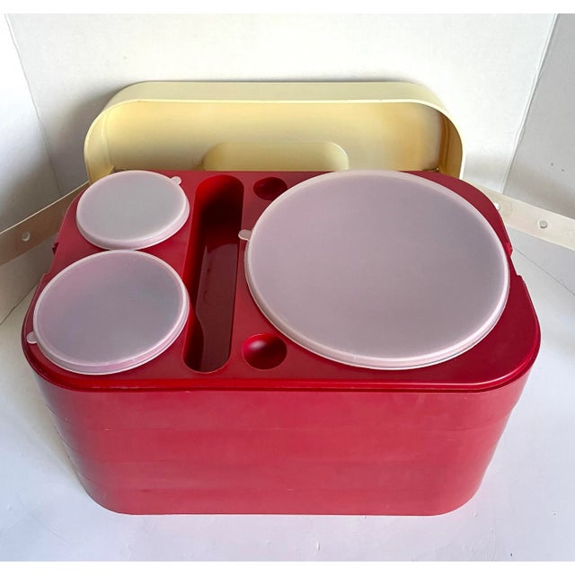 Red 1960's Retro Hampa Red Stacking Plastic Picnic Box for 4 For Sale - Image 8 of 13