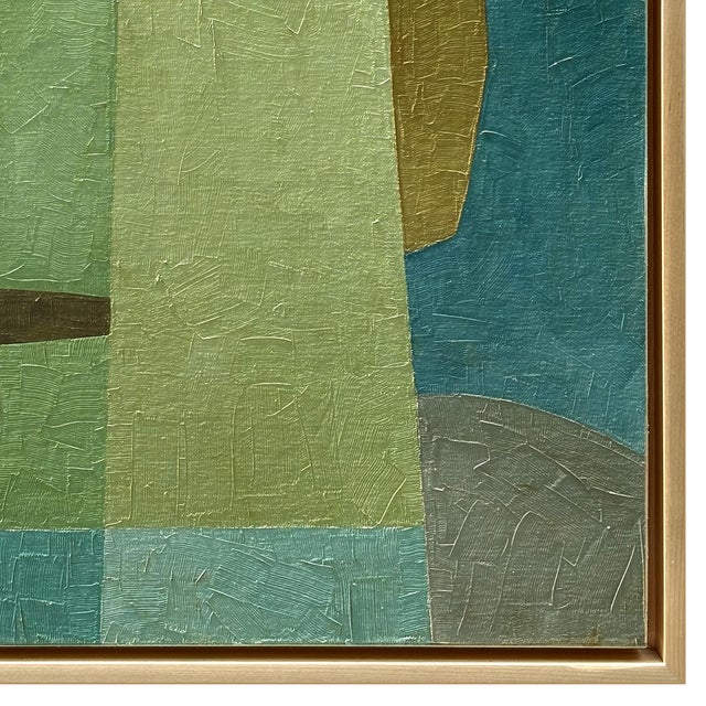 2020s Contemporary "Shades of Green" Abstract Oil Painting in Maple Float Frame For Sale - Image 5 of 6