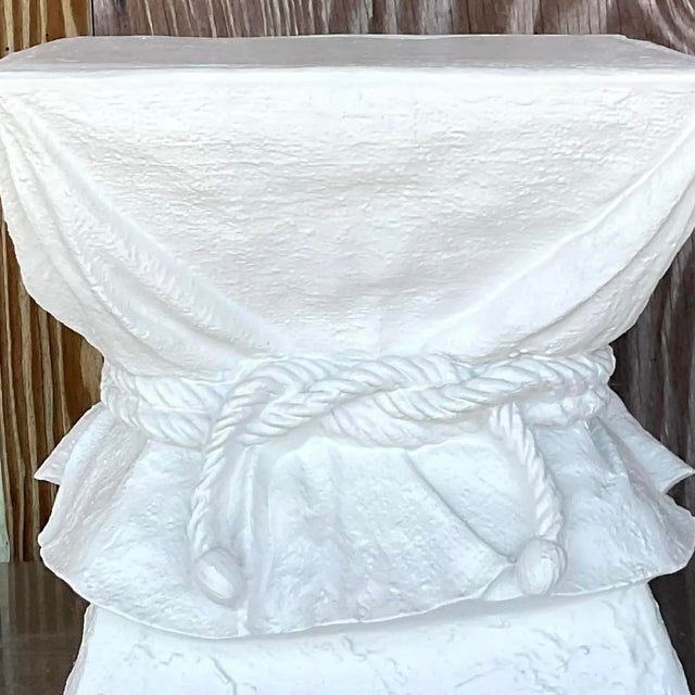 Vintage Boho Plaster Tie Low Stool After John Dickinson For Sale - Image 9 of 13